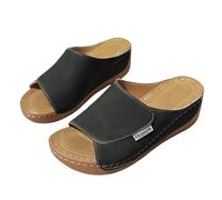 Scarpe ortopediche da donna con supporto per l'arco, sandali con zeppa in pelle sintetica, pantofole a punta aperta a schiena scoperta, sandali da spiaggia comodi, Nero , 41 EU