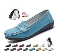 Scarpe ortopediche da donna in pelle traspirante, in morbida pelle, stile casual, comode da lavoro, per ufficio, Blu, 36 EU