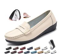 Scarpe ortopediche da donna in pelle traspirante, in morbida pelle, stile casual, comode da lavoro, per ufficio, beige., 37 EU