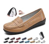 Scarpe ortopediche da donna in pelle traspirante, in morbida pelle, stile casual, comode da lavoro, per ufficio, khaki b, 37 EU