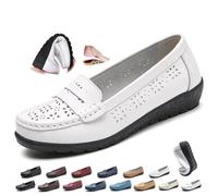 Scarpe ortopediche da donna in pelle traspirante, in morbida pelle, stile casual, comode da lavoro, per ufficio, Bianco B., 38 EU