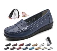 Scarpe ortopediche da donna in pelle traspirante, in morbida pelle, stile casual, comode da lavoro, per ufficio, Navy Blue B, 41 EU