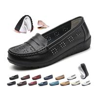 Scarpe ortopediche da donna in pelle traspirante, in morbida pelle, stile casual, comode da lavoro, per ufficio, Nero B, 38 EU