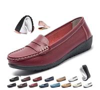 Scarpe ortopediche da donna in pelle traspirante, in morbida pelle, stile casual, comode da lavoro, per ufficio, bordeaux, 41 EU