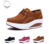 Scarpe ortopediche da donna, vestibilità ampia, comode scarpe da ginnastica con plateau e suola a dondolo, alla moda, in pelle scamosciata, con lacci, comode scarpe da ginnastica da passeggio, Marrone