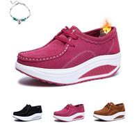 Scarpe ortopediche da donna, vestibilità ampia, comode scarpe da ginnastica con plateau e suola a dondolo, alla moda, in pelle scamosciata, con lacci, comode scarpe da ginnastica da passeggio, Peluche