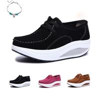 Scarpe ortopediche da donna, vestibilità ampia, comode scarpe da ginnastica con plateau e suola a dondolo, alla moda, in pelle scamosciata, con lacci, comode scarpe da ginnastica da passeggio, Peluche
