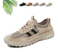 Scarpe ortopediche da uomo, in pelle, traspiranti, per camminare, casual, per attività all'aria aperta, cachi, 45 EU