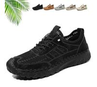 Scarpe ortopediche da uomo, in pelle, traspiranti, per camminare, casual, per attività all'aria aperta, Nero , 40 EU