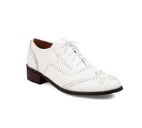 Scarpe Oxford da Donna con Punta a Coda di Rondine, Classiche Scarpe Eleganti con Tacco Basso e Lacci Traforati, comode Scarpe Casual da Lavoro,Bianca,44