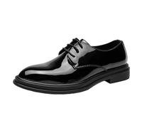 Scarpe Oxford da Uomo in Pelle Verniciata con Tomaia Lucida, Nere, Eleganti, Classiche, Lacci, Punta Tonda, Impermeabili, e alla