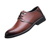Scarpe Oxford Eleganti da Uomo in Pelle Spagnola, con Lacci, Punta Tonda, Tacco a Blocco, Antiscivolo, comode, Casual, alla, Formali(Brown,41 EU)
