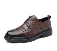Scarpe Oxford Formali da Uomo, da Ballo, in Pelle, di Lusso, con Lacci, Punta Rotonda, Antiscivolo, Casual, da Sposa, Design Cavo(Brown,43 EU)