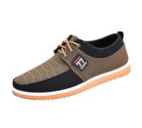 Scarpe per il tempo libero da uomo, piatte con lacci, in tela, comode, da barca larghi, per allenatori, per tutti i giorni, leggere, traspiranti, antiscivolo, Nero, 43