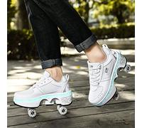 Scarpe Per Pattini A Rotelle Per Bambini Per Adulti Con Doppia Ruota, Pieghevole Diventa Sneaker Sportive Per Allenatore Sportivo Per Ragazze Dei Ragazzi,EUR37