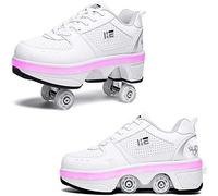 Scarpe Per Pattini A Rotelle Per Bambini Per Adulti Con Doppia Ruota, Pieghevole Diventa Sneaker Sportive Per Allenatore Sportivo Per Ragazze Dei Ragazzi Con Luce LED,EUR37