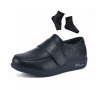 Scarpe per Piedi Gonfi, Scarpe Ortopediche da Uomo in Pelle Regolabili E Traspiranti per Diabetici, Comode Anziani Comode da Indossare Adatte A Camminare E Combattere L'edema Estate(Black,44 EU)