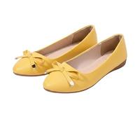 Scarpe piatte da donna, comode - scarpe retrò da donna, vintage, sneakers alla moda, slip on Basquettes senza lacci casual da passeggio sneaker elegante con fiocco, giallo, 37 EU