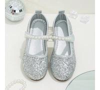 Scarpe piatte da ragazza colorate con chiusura a strappo laser e decorazione con perle, adatte per tutte le stagioni, glitter argento versatili per abbinamenti quotidiani EUR34,EUR35,EUR36,EUR21,EUR22