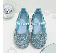 Scarpe piatte da ragazza con chiusura a gancio e asola, perle e strass bicolore, blu, adatte per tutte le stagioni, versatili per uso quotidiano e abbinamento di outfit EUR34,EUR35,EUR36,EUR21,EUR22,E