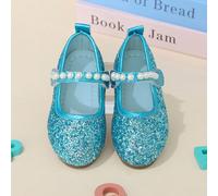 Scarpe piatte per ragazze con chiusura a strappo laser colorata e decorazione in perle, adatte per tutte le stagioni, blu glitterate, versatili per abbinamenti quotidiani EUR34,EUR35,EUR36,EUR21,EUR22