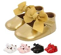 Scarpe primi passi da bambina 20, antiscivolo, leggere, con suola morbida e confortevole, eleganti, tinta unita, flessibili, con fiocco alla caviglia, perfette per le principesse, Nero , 19 EU