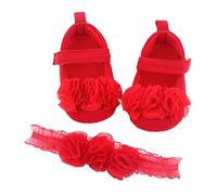 Scarpe primi passi da bambina, antiscivolo, leggere, alla moda, con motivo floreale, per principessa, Mary Jane, per il primo compleanno, con fiocco per capelli, matrimoni, feste, scarpe, Colore