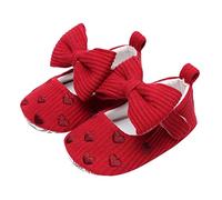 Scarpe primi passi da bambina, leggere, morbide, per gattonare, per compleanno, feste, a maglia, eleganti e flessibili, perfette per le principesse, Colore: rosso, 22 EU