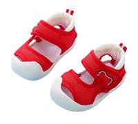 Scarpe primi passi per bambini a piedi nudi, estive, leggere, traspiranti, per bambini, comodi, morbidi, antiscivolo, unisex, Colore: rosso, 17 EU