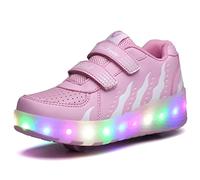 Scarpe Ragazza da Ragazzo con Ruote, 2 in 1 per Bambini, con rotelle, per Skateboard, Sneakers, Rosa, 31 EU