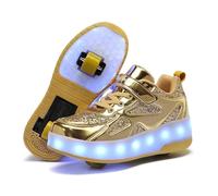 Scarpe Ragazza da Ragazzo con Ruote, Scarpe con luci,2 in 1 per Bambini, con rotelle, per Skateboard, Sneakers,Oro,33EU