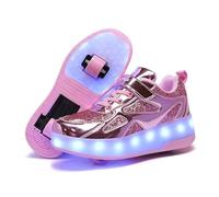 Scarpe Ragazza da Ragazzo con Ruote, Scarpe con luci,2 in 1 per Bambini, con rotelle, per Skateboard, Sneakers,Rosa,31EU