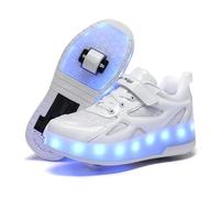 Scarpe Ragazza da Ragazzo con Ruote, Scarpe con luci,2 in 1 per Bambini, con rotelle, per Skateboard, Sneakers,Bianco,37EU
