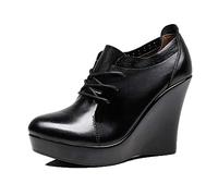 Scarpe robuste da Donna Fondo Morbido con Lacci All'aperto Primavera Autunno Bocca Profonda Resistente all'Usura Tempo Libero Camminare Scarpe con Zeppa Alta