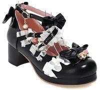 Scarpe Rockabilly per Le Donne Ragazza Cross Strap Tacco Grosso Lolita Piattaforma Mary Jane Scarpe per La Scuola, Black, 4 UK
