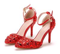 Scarpe Rosse da Sposa, Sandali con Tacchi Alti da Donna Scarpe estive, Scarpe da Ballo con Tacchi Alti da Donna Standard/Latino, per Matrimoni/spose/luoghi di Alta Classe.,Rosso,38 EU