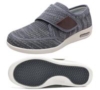 Scarpe Sanitarie Uomo, Artrite Edema Chiusura Regolabile Memory Foam Scarpe Terapeutiche per Diabetici da Uomo Piatte comode Sportive con Chiusura in Gancio e Anello(Color:Dark Gray,Size:45 EU)