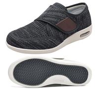 Scarpe Sanitarie Uomo, Artrite Edema Chiusura Regolabile Memory Foam Scarpe Terapeutiche per Diabetici da Uomo Piatte comode Sportive con Chiusura in Gancio e Anello(Color:Black Gray,Size:42 EU)