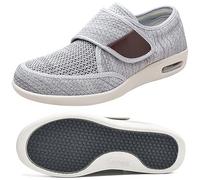 Scarpe Sanitarie Uomo, Artrite Edema Chiusura Regolabile Memory Foam Scarpe Terapeutiche per Diabetici da Uomo Piatte comode Sportive con Chiusura in Gancio e Anello(Color:Light Gray,Size:43.5 EU)
