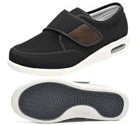 Scarpe Sanitarie Uomo, Artrite Edema Chiusura Regolabile Memory Foam Scarpe Terapeutiche per Diabetici da Uomo Piatte comode Sportive con Chiusura in Gancio e Anello(Color:Black,Size:43 EU)
