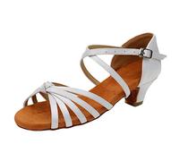 Scarpe Scarpette Danza Scarpe da Latinno Bambina Ragazza Principessa Salla da Ballo Tango Scarpe Latine Sandali da Danza per Bambini Elegante Scarpa da Ballo per Bambina con Tacco Altto (White, 32)