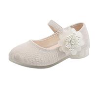Scarpe singole alla moda per ragazze con perline design floreale eleganti scarpe da ballo in pelle con tacco alto per piccole principesse, beige., 22.5 EU