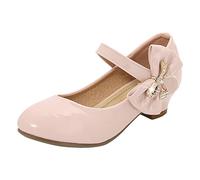 Scarpe singole da ragazza per la scuola elementare con tacco basso in pelle Mary Jane sandali per bambini con fiocco glitterato cinturino alla caviglia regolabile per matrimoni e balli studenteschi