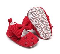 Scarpe Singole per Ragazze Infantili da Passeggio con Elegante Fiocco e Raffinato Ricamo a Cuore Modelli Principessa per Bambini comode e Leggere (Red, 13 Infant)