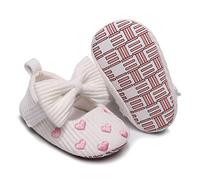 Scarpe Singole per Ragazze Infantili da Passeggio con Elegante Fiocco e Raffinato Ricamo a Cuore Modelli Principessa per Bambini comode e Leggere (White, 12 Infant)