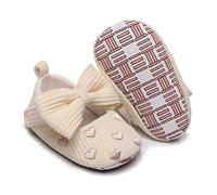 Scarpe Singole per Ragazze Infantili da Passeggio con Elegante Fiocco e Raffinato Ricamo a Cuore Modelli Principessa per Bambini comode e Leggere (Beige, 12 Infant)