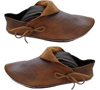 Scarpe Singole vichinghe in Pelle PU Stivali da Cavaliere Cosplay retrò medievali Stivaletti del Periodo Rinascimentale per Uomo Donna Performance, Marrone, 46 EU