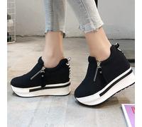Scarpe sportive da donna con tacco a zeppa, suola spessa, altezza nascosta e doppie cerniere, sneaker casual nere, vestono piccolo, si prega di ordinare una taglia in più. CN35,CN36,CN37,CN38,CN39,CN4