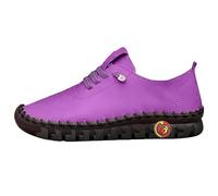 Scarpe sportive da donna con tacco alto e plateau, in pelle, con punti piatti, comode con lacci, extra large, in memory foam, viola scuro, 36 EU