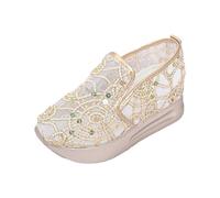 Scarpe Sportive Donna Paillettes Zeppa Luccicanti Mocassini Comode Basic Ritaglio Pizzo Tessuto Corsa Outdoor Slip On Camminata